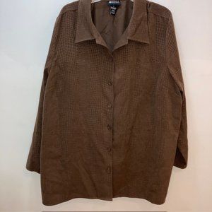 MAGGIE BARNES BROWN GEOMETRIC PRINT LONG SLEEVE SHIRT TOP JACKET 3X